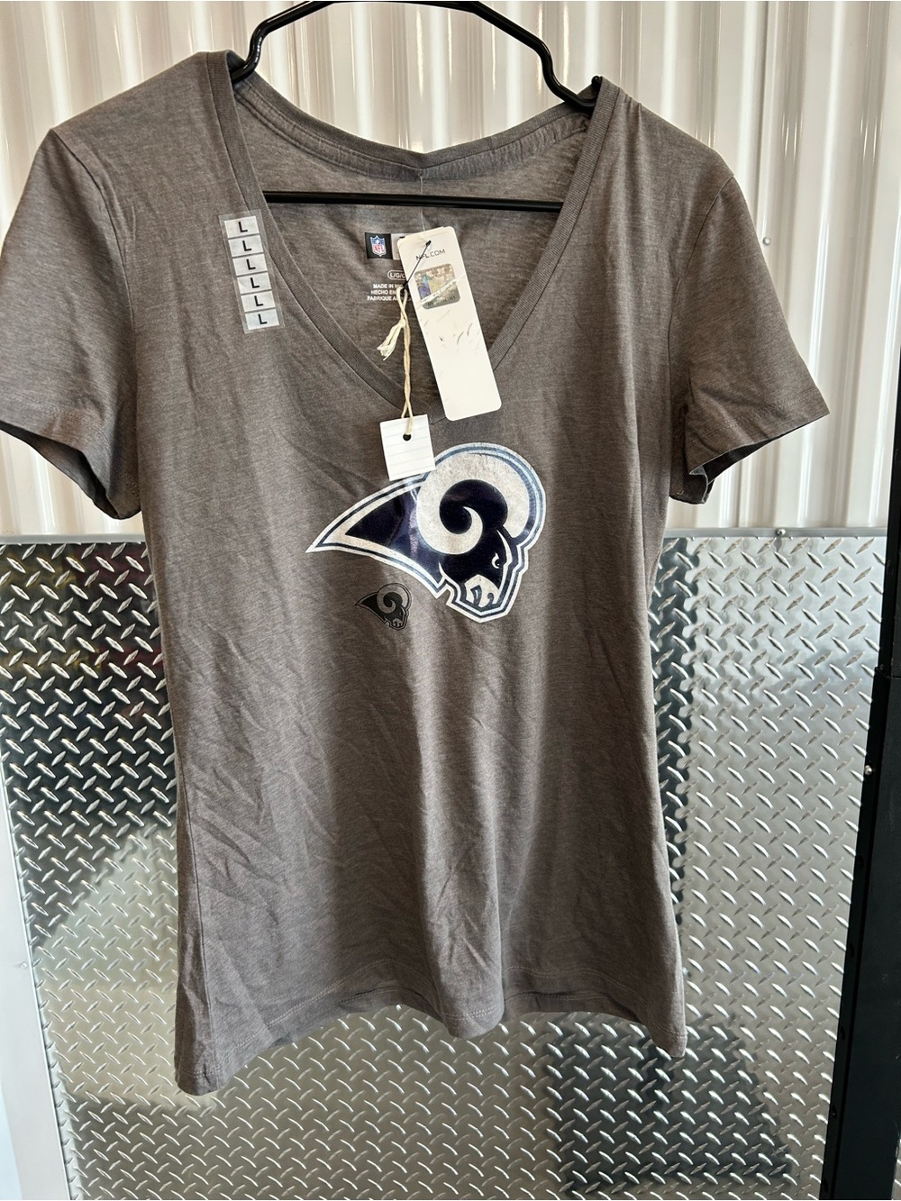 Women's Gray V-Neck Team Logo Tee